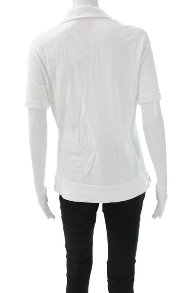Tory Burch Women Basic Collared Short Sleeve Cotton Polo White Size L