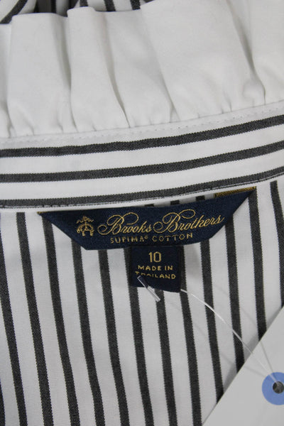 Brooks Brothers Womens Point Collar Striped Long Sleeve Dress Shirt White Size 1