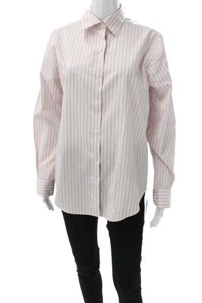 Brooks Brothers Womens Striped Collared Button Up Long Sleeve Pink Size 8