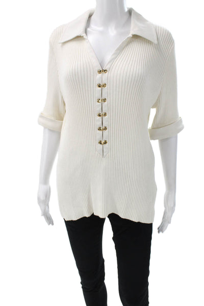 St. John Sport By Marie Gray Women Tunic Button-Up White 3/4 Sleeve Size L