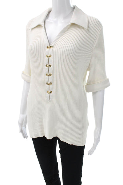 St. John Sport By Marie Gray Women Tunic Button-Up White 3/4 Sleeve Size L