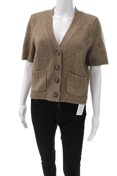DH New York Womens Short Sleeve V Neck Button Cardigan Brown Size M