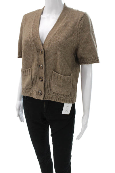 DH New York Womens Short Sleeve V Neck Button Cardigan Brown Size M