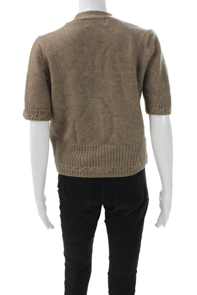 DH New York Womens Short Sleeve V Neck Button Cardigan Brown Size M