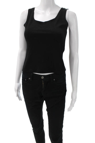 Le Bop Womens Basic Cropped Black Sleeveless Button Tank Size M