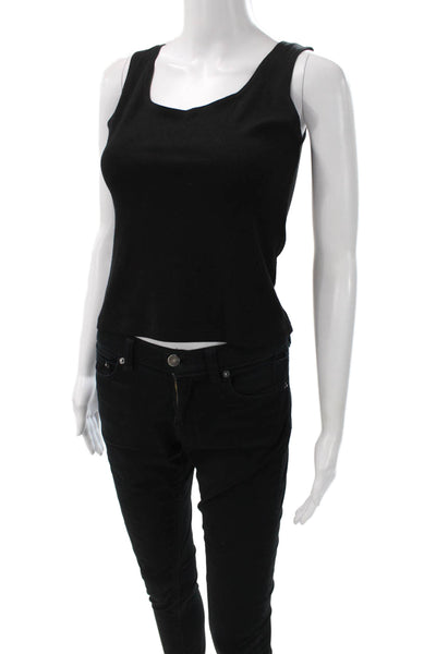 Le Bop Womens Basic Cropped Black Sleeveless Button Tank Size M
