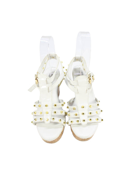 Michael Michael Kors Womens Studded Cork Wedge Sandals White Size 1