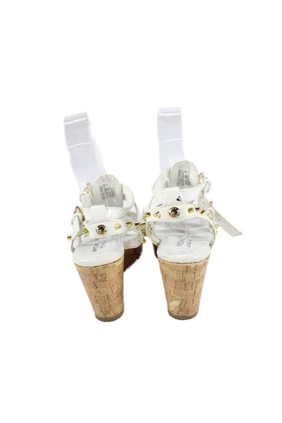 Michael Michael Kors Womens Studded Cork Wedge Sandals White Size 1
