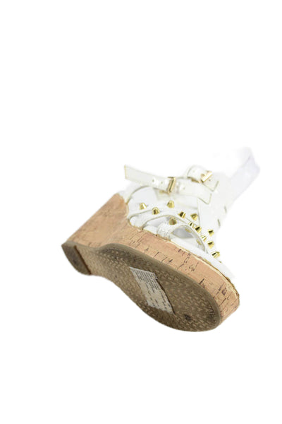 Michael Michael Kors Womens Studded Cork Wedge Sandals White Size 1