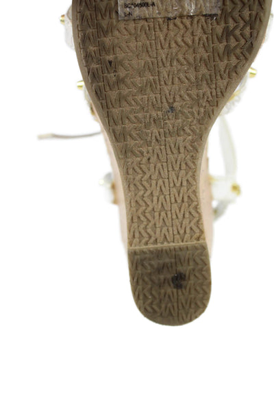 Michael Michael Kors Womens Studded Cork Wedge Sandals White Size 1