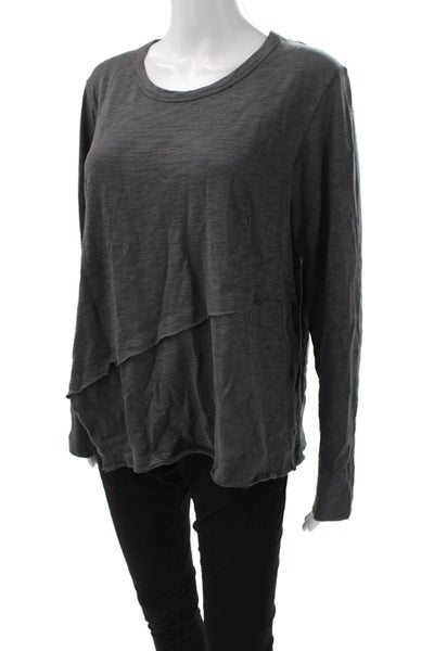 Ruti Women Dark Gray Cotton Basic Long Sleeve T-Shirt Round Neck Size M