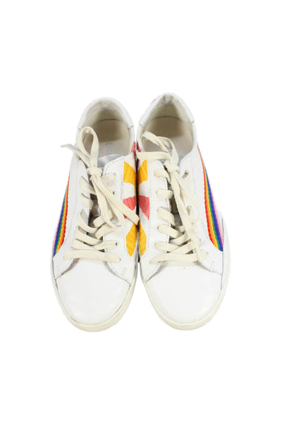 Soludos Womens Leather Embroidered Low Top Sneakers White SIze 9
