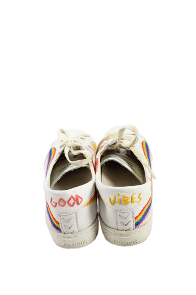 Soludos Womens Leather Embroidered Low Top Sneakers White SIze 9