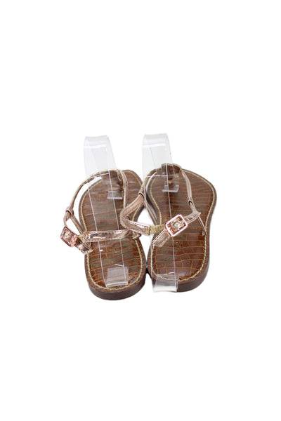 Sam Edelman Womens Metallic Leather Thong Sandals Rose Gold Size 8.5M