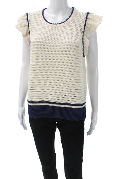Me + Em Unisex White Striped Crewneck Organic Cotton Pullover Sleeveless Size M