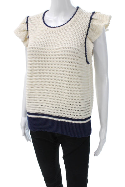 Me + Em Unisex White Striped Crewneck Organic Cotton Pullover Sleeveless Size M