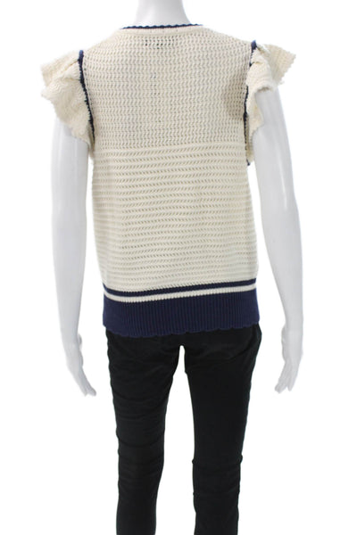 Me + Em Unisex White Striped Crewneck Organic Cotton Pullover Sleeveless Size M