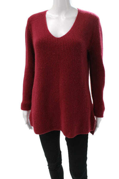 Vince Unisex Red Cashmere V-Neck Pullover Sweater Long Sleeve Size S