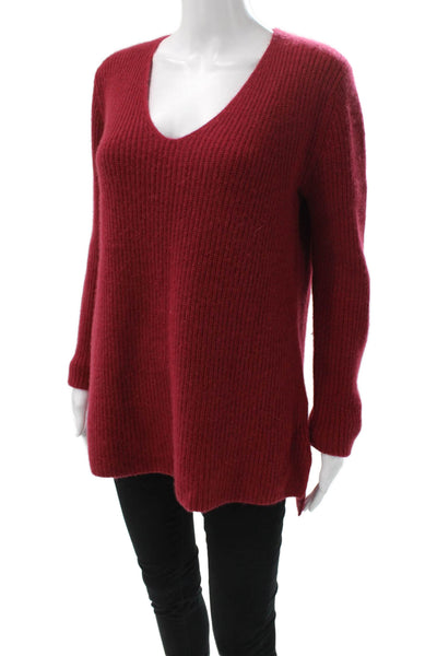 Vince Unisex Red Cashmere V-Neck Pullover Sweater Long Sleeve Size S