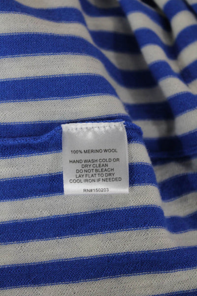 La Ligne Women Cropped Merino Striped Button-Up Long Sleeve Blue Size M