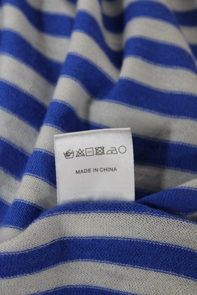 La Ligne Women Cropped Merino Striped Button-Up Long Sleeve Blue Size M
