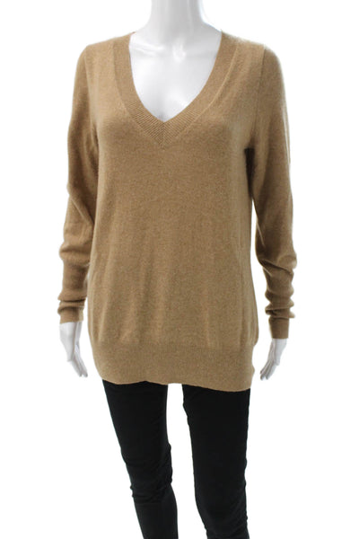 J Crew Unisex Pullover Sweater 100% Cashmere V-Neck Long Sleeve Tan Size M
