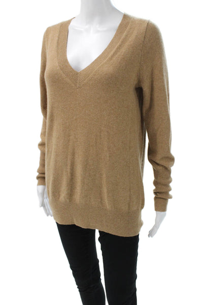 J Crew Unisex Pullover Sweater 100% Cashmere V-Neck Long Sleeve Tan Size M