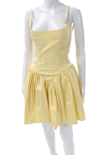 Miss Circle Womens Fit & Flare Sundress Yellow Square Neck Buckle Size XS