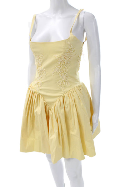 Miss Circle Womens Fit & Flare Sundress Yellow Square Neck Buckle Size XS