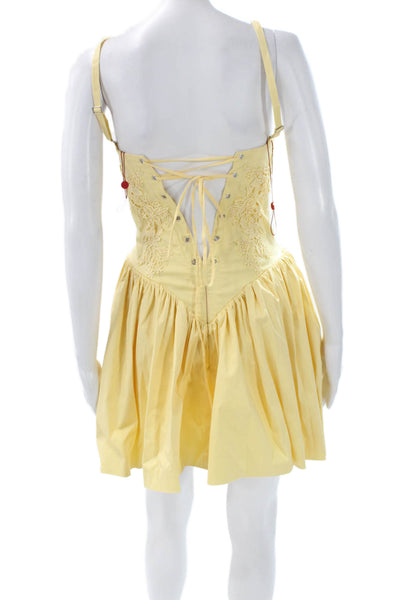 Miss Circle Womens Fit & Flare Sundress Yellow Square Neck Buckle Size XS