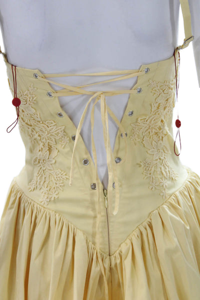 Miss Circle Womens Fit & Flare Sundress Yellow Square Neck Buckle Size XS