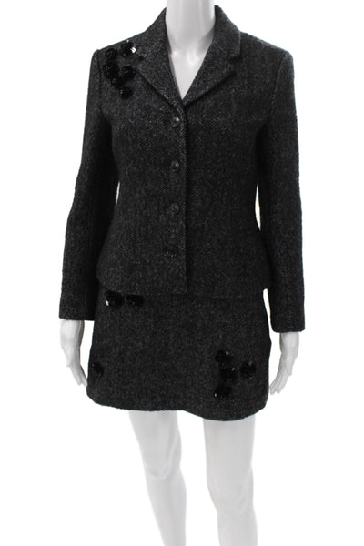 Zara Unisex Herringbone 2-Piece Blazer Dark Gray Viscose Long Sleeve Size S