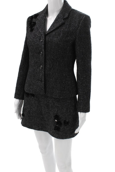 Zara Unisex Herringbone 2-Piece Blazer Dark Gray Viscose Long Sleeve Size S