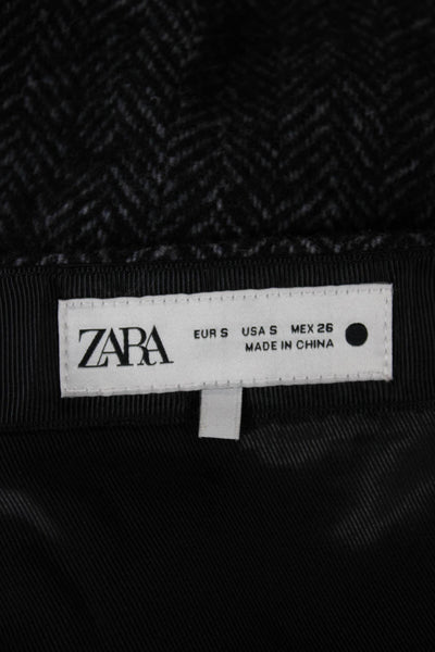 Zara Unisex Herringbone 2-Piece Blazer Dark Gray Viscose Long Sleeve Size S