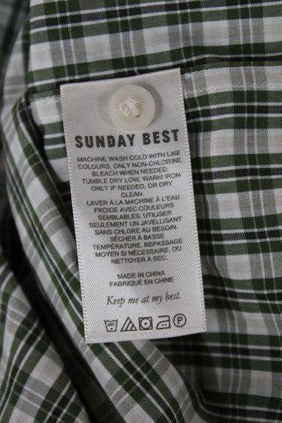 Sunday Best Women Green Cropped Button Up Plaid Cotton Long Sleeve Top Size S