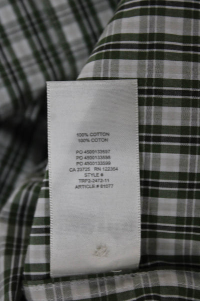 Sunday Best Women Green Cropped Button Up Plaid Cotton Long Sleeve Top Size S