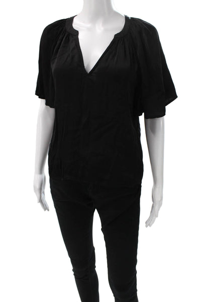 Velvet by Graham & Spencer Women Basic Black V-Neck Short Sleeve Blouse Size XS