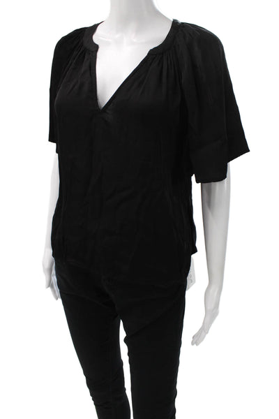 Velvet by Graham & Spencer Women Basic Black V-Neck Short Sleeve Blouse Size XS