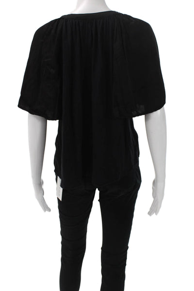 Velvet by Graham & Spencer Women Basic Black V-Neck Short Sleeve Blouse Size XS