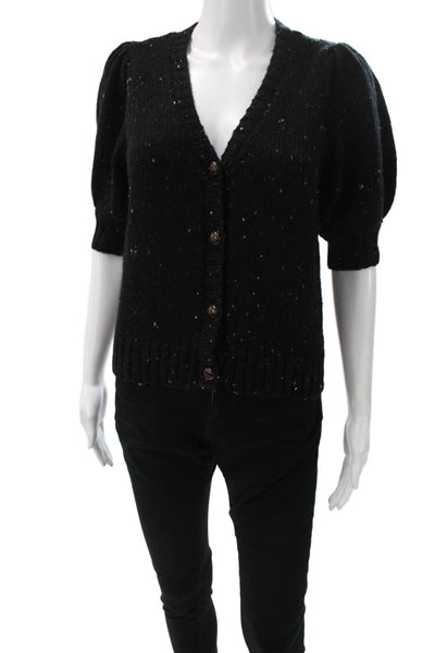 Rails Women V-Neck Short Sleeve Wool Blend Cardigan Black Size XS