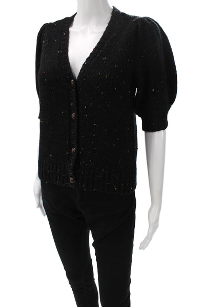 Rails Women V-Neck Short Sleeve Wool Blend Cardigan Black Size XS