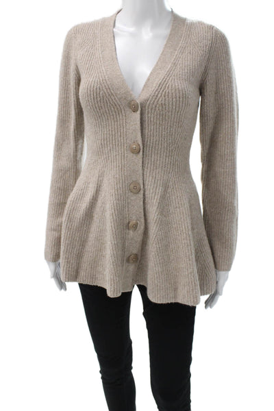 Maeve Anthropologie Women Cardigan Beige V-Neck Long Sleeve Polyamide Size XS