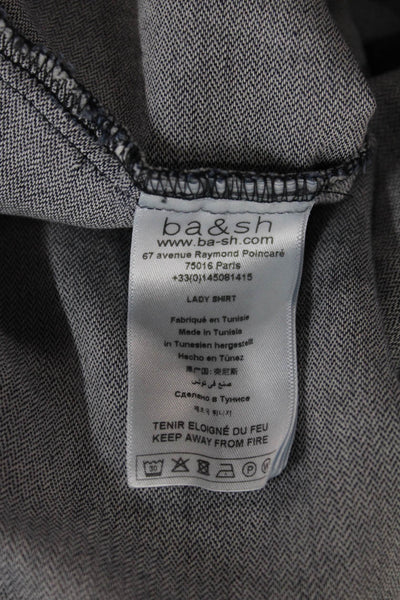 Ba&Sh Women Basic Denim Collared Short Sleeve Button-Up Top Blue Size 2