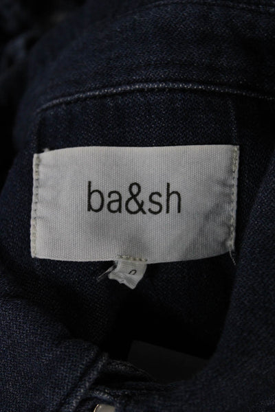 Ba&Sh Women Basic Denim Collared Short Sleeve Button-Up Top Blue Size 2