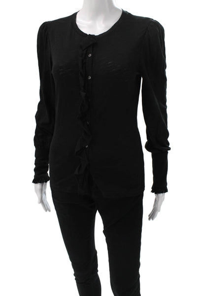 Goldie Women Cardigan Black 100% Pima Cotton Round Neck Long Sleeve Size XS
