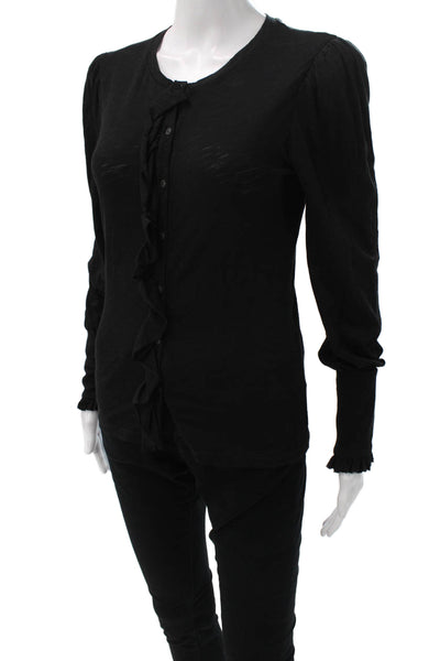 Goldie Women Cardigan Black 100% Pima Cotton Round Neck Long Sleeve Size XS