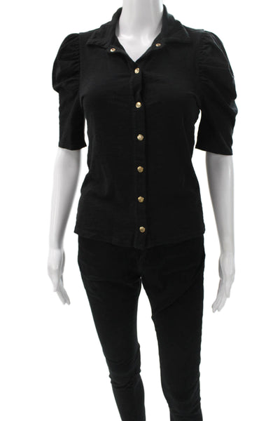 Nation LTD Womens Black Cotton Collared Short Sleeve Button-Up Top Size XS