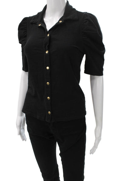 Nation LTD Womens Black Cotton Collared Short Sleeve Button-Up Top Size XS