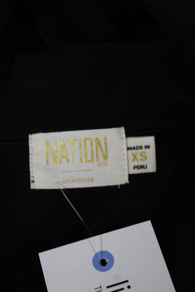 Nation LTD Womens Black Cotton Collared Short Sleeve Button-Up Top Size XS