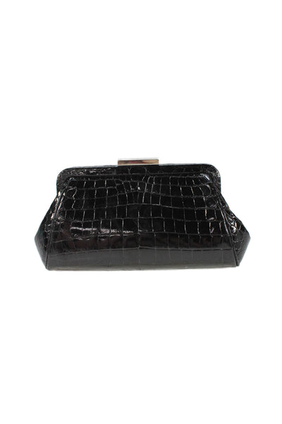 Tiffany & Co Womens Crocodile Silver Tone Clutch Handbag Black